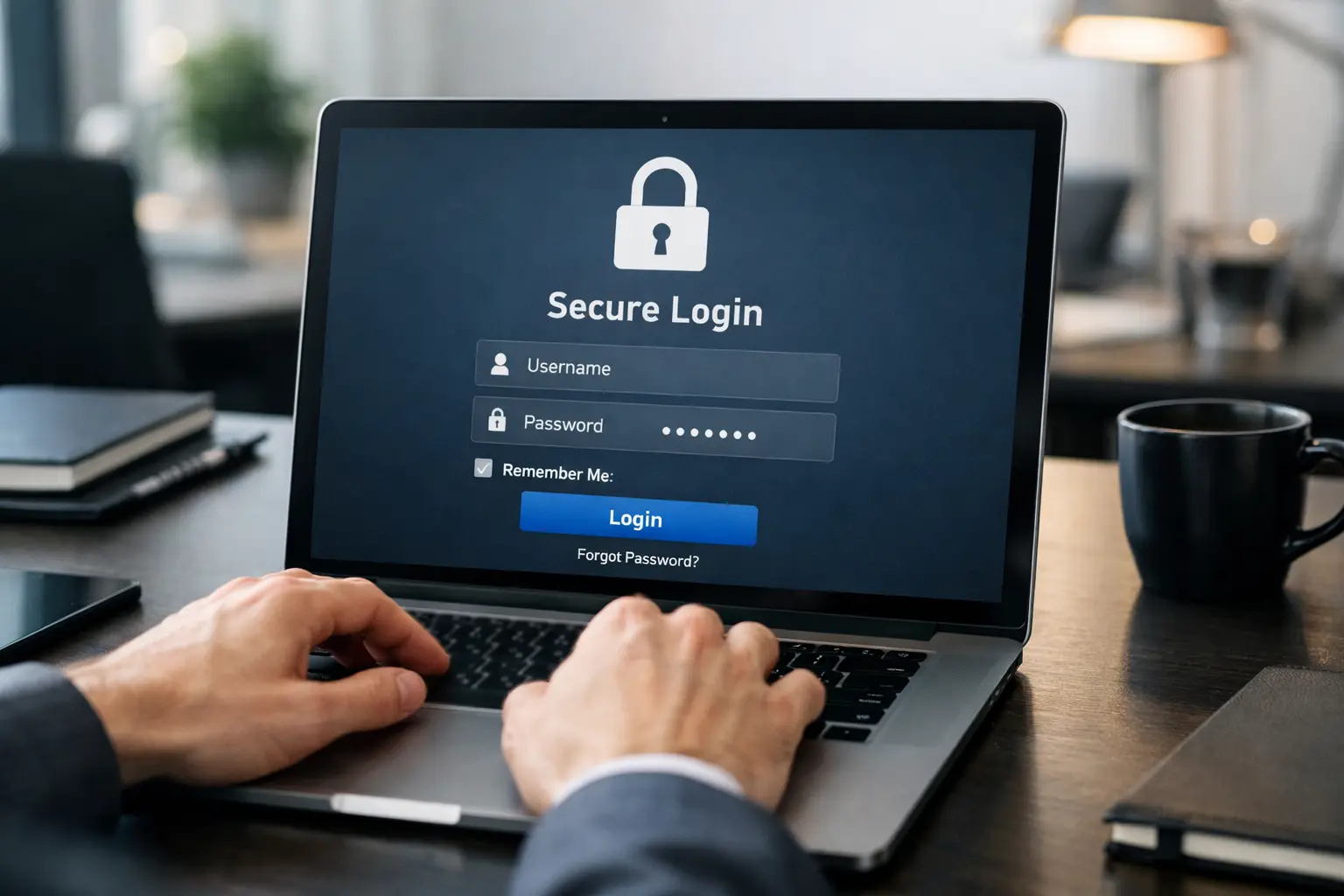 Secure login screen on laptop with lock icon