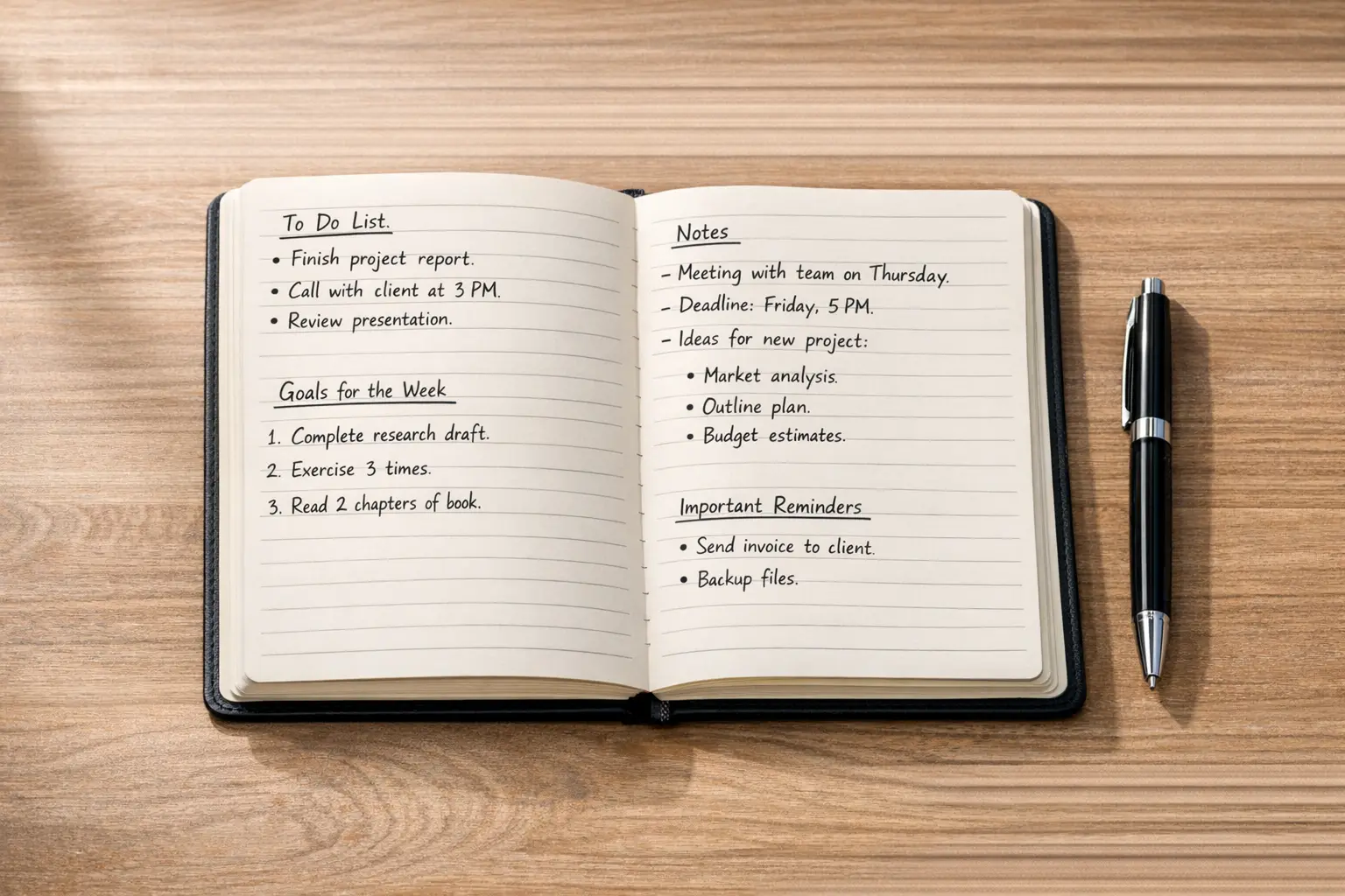 Organized notebook with betting records and pen