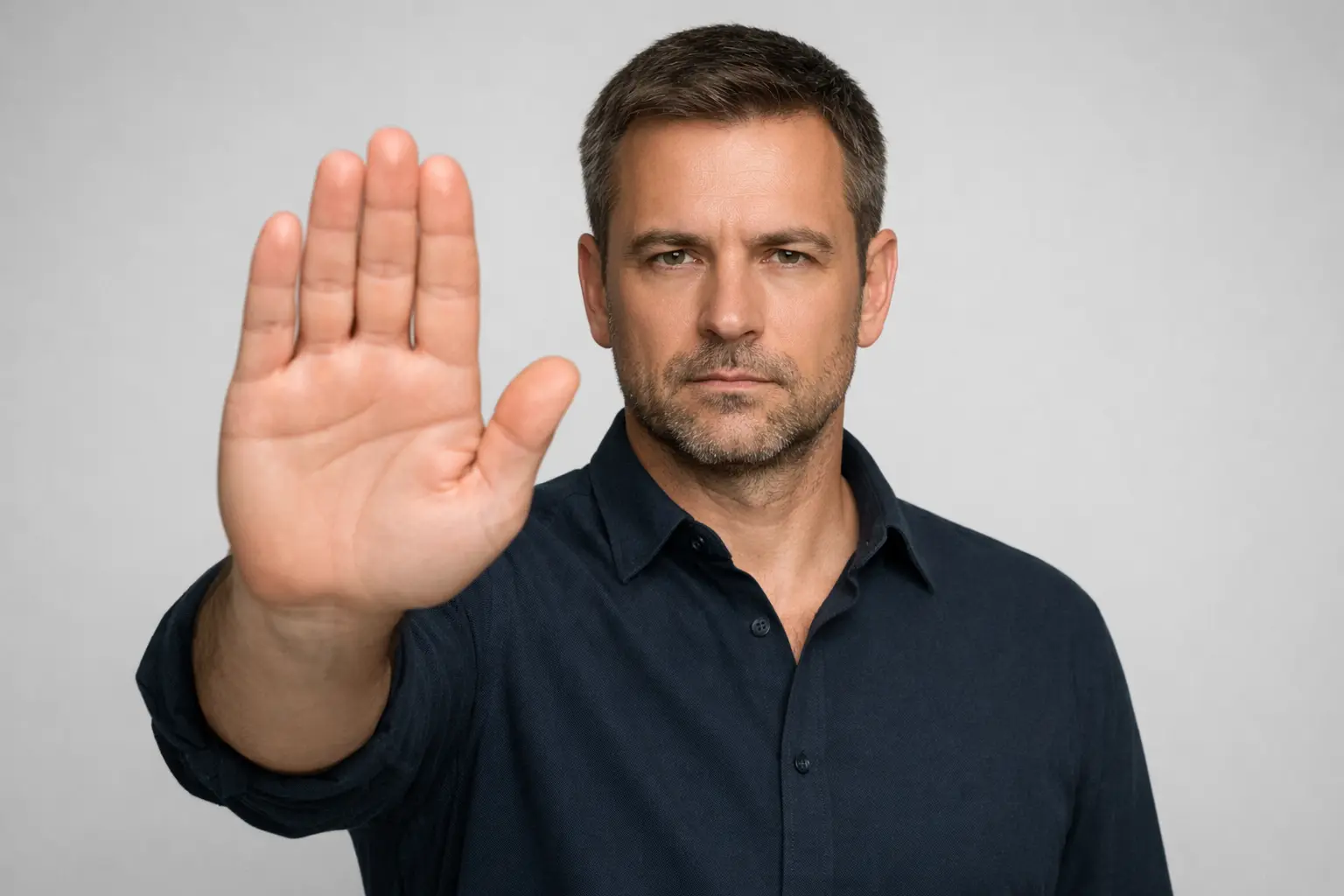 Warning sign with stop hand gesture